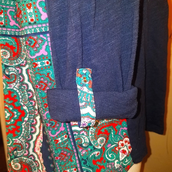 Anthropologie Navy Blue Paisley Flowy Long Sleeve Hi Lo Top Shirt Blouse Tunic - Picture 6 of 14